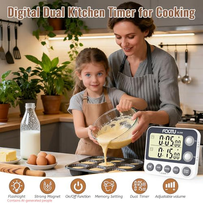 Digital Dual Kitchen Timer, 2Groups Count Up/Down Timer for Cooking - size: Dual Timer
