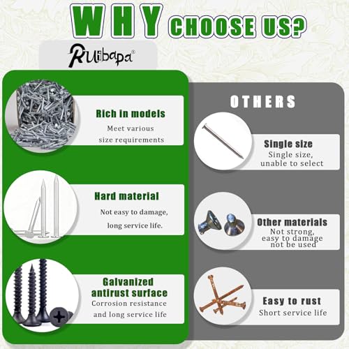 320Pcs Premium Hardware Nails & High Hardness Black Drywall Screws Assortment Kit,11 Sizes (1/2"-2"),Phillips Drive Flat Head, Wood Screws,Galvanized,Picture Hanging,Common Nails with Storage Box - size: 322PCS