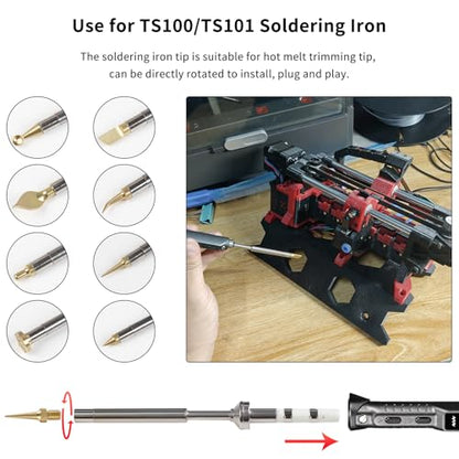 3D Printer Accessories Heat Set Insert Tool TS100 936 Soldering Iron Adapter: 8Pcs Finished Brass Trimming Head with Connector Threaded Mating Design for 3D Printing Filament Plastic Print