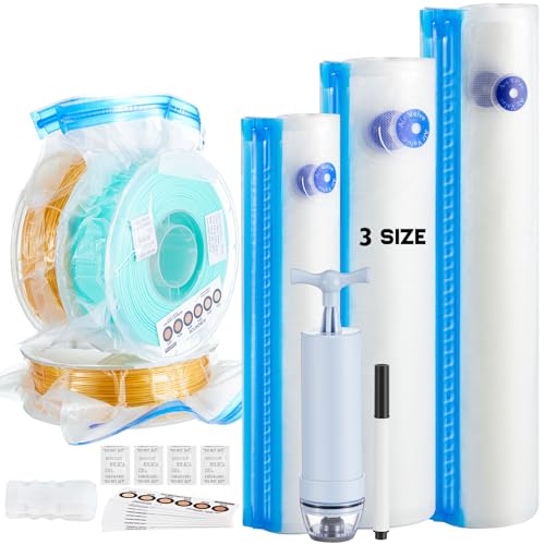 91 Pcs X-Large 3D Filament Storage Bags Vacuum Sealed Kit with Air Pump, Desiccants Humidity Indicator Cards, Dust Proof, Humidity Resistant for Keeping Filament Dry(11.8x13.4, 12.6x17.7, 12.8x14.8in)
