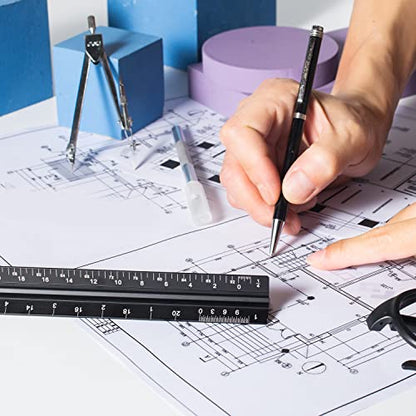 Architectural Scale Ruler, 12 Inch Aluminium Architect Scale Ruler, Imperial Metal Engineers Triangular Ruler for Architects, Students and Draftsmen, Laser Etched Markings - color: Black