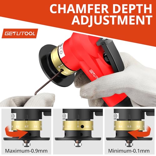 GETLITOOL Pneumatic Chamfering Tool 30000 RPM with 12C & 10R-Angle Blade - color: Red
