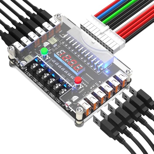 Mustpoint New Version ATX Power Supply Breakout Board and Acrylic Case Kit with 3.3V, 5V, 12V,-12V Output Voltage and 12 Ports USB, 3A Maximum Output (Side-Insertion)