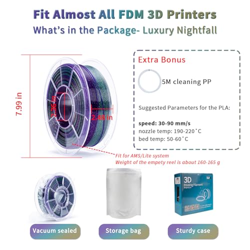 ZIRO PLA Filament 1.75mm, Sparkle Glitter Transluent Base, Luxury Nightfall - color: Luxury Nightfall