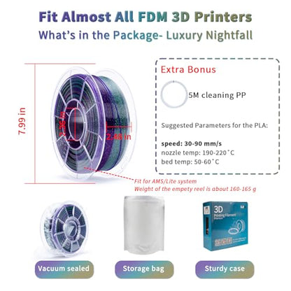 ZIRO PLA Filament 1.75mm, Sparkle Glitter Transluent Base, Luxury Nightfall - color: Luxury Nightfall