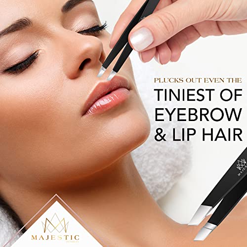 Majestic Bombay Precision Tweezers Set, Fine Point, Slant, Women and Men - color: Black