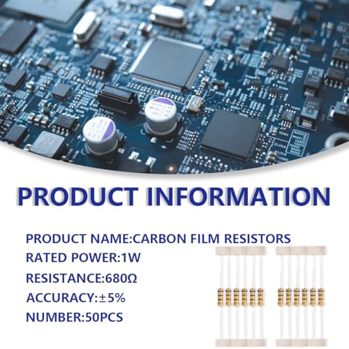 50 Pcs 1W 5% Tolerance 680 Ohm Carbon Film Resistor Resistance for DIY Project and Experiments - color: 50 pcs, size: 1W 680Ω