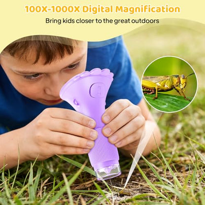 Ashfly Handheld Kids Microscope, Magnifying Glass Camera for Kids Age 3-12 - color: Purple