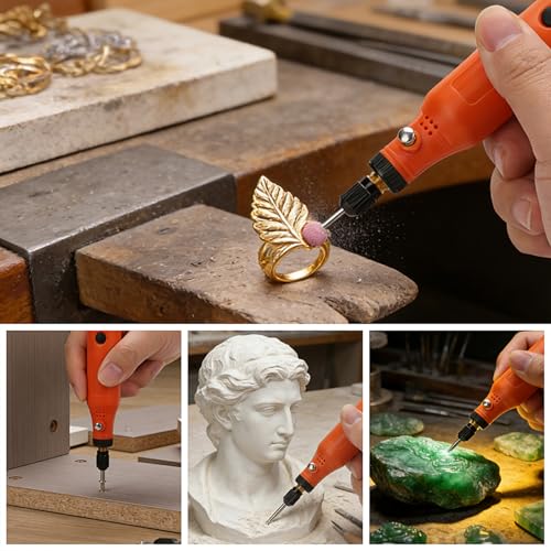 Miniature Electric Engraving Pen, Cordless Rotary Tool, Low Noise 60dB, Wood Carving and Cutting, Spindle Lock Chuck (3DXSP HUISE) - color: Gray