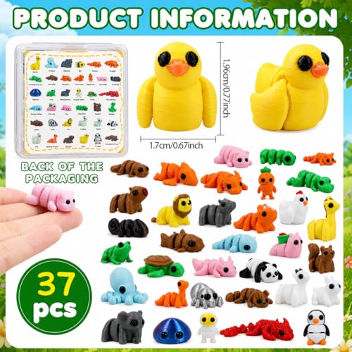 37 PCS Mini 3D Printed Animals, Articulated Animal Figurines, Flexible Fidget Toys, Desk Pets, Classroom Rewards, Party Favors & Goodie Bag Stuffers - color: Green