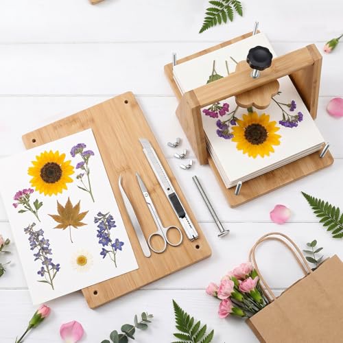 HomdMarket Spring Flower Press Kit - 12"x8" Wooden Press with 6 Layers & Even Pressure, Includes Tools & Archival Envelopes for Dried Flowers, Wedding, Resin Art