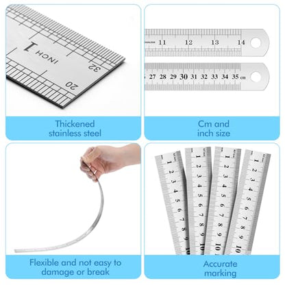 Eboot 8 Pack Steel Rulers 6, 8, 12, 14, 18, 40 Inch Metal Rulers - size: 6in+8in+12in+14in
