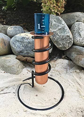 WCRG Copper Rain Gauge for Yard, Freestanding Steel Base - Outdoor Sprinkler Gauges, Shatterproof, Winter-Safe, Accurate, Decorative - The Original Floating Rain Gauge, USA Assembled & Designed - size: Table Base