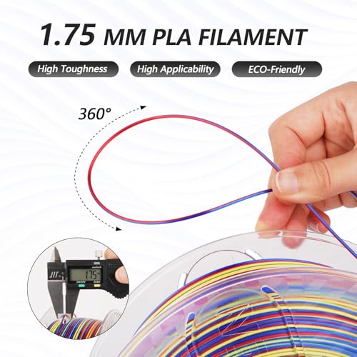 AMOLEN Silk PLA 3D Printer Filament, Shiny Multicolor Rainbow PLA Filament 1.75mm, Fast Color Change PLA 3D Printing Filament for Most FDM 3D Printer, Blue Red YellowGreen - color: Blue/Red/Yellow