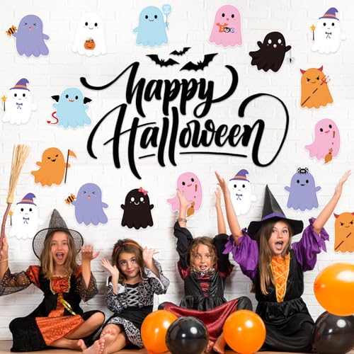 48Pcs Halloween Ghost Cutouts, Cute Ghost Paper Cut Outs Halloween Cutouts Bulletin Board Decor for Trick or Treat Home Office Classroom Chalkboard Window Wall Door Decor - style: Halloween Ghost