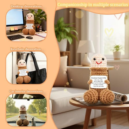 Emotional Support Handmade Crochet Doll, Positive Desk Ornament - color: Brown B W