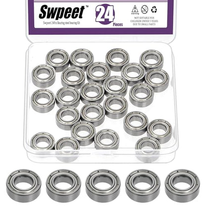 Swpeet 24Pcs 687ZZ Ball Bearings Assortment Kit, 7 x 14 x 5mm Bearing Steel Deep Groove Bearings, Miniature Bearings, Double Shielded - size: 687ZZ-24PCS, style: Bearing Steel