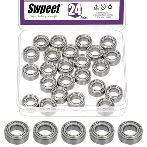 Swpeet 24Pcs 687ZZ Ball Bearings Assortment Kit, 7 x 14 x 5mm Bearing Steel Deep Groove Bearings, Miniature Bearings, Double Shielded - size: 687ZZ-24PCS, style: Bearing Steel