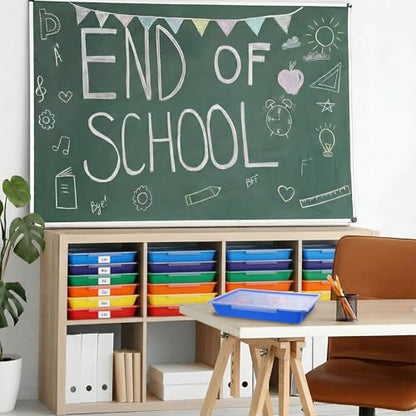 Tinlade 12 Pcs Classroom Paper Storage Bins with Lids, Rainbow, 13x10in - color: Rainbow
