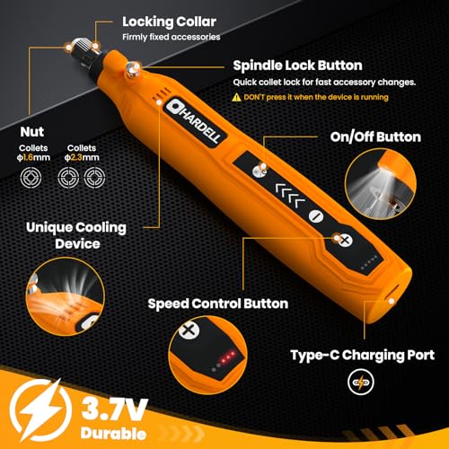 HARDELL Mini Cordless Rotary Tool, 5-Speed 69pcs Kit for 3D Printer Sanding - color: Orange Rotary Tool Kit-69pcs
