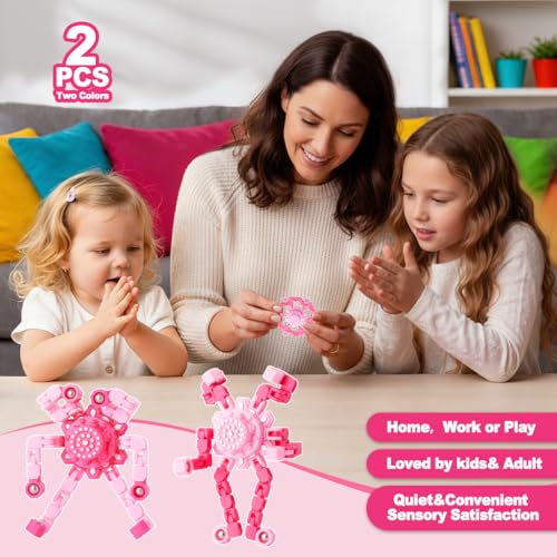 2 Pack Pink Transformable Fidget Spinners for Girls, Sensory Robot Toys for Kids 8-12, Easter Basket Stuffers & Party Favors, Stress Relief ADHD Autism Fingertip Toy (Baby & Hot Pink) - style: 2PC-pink