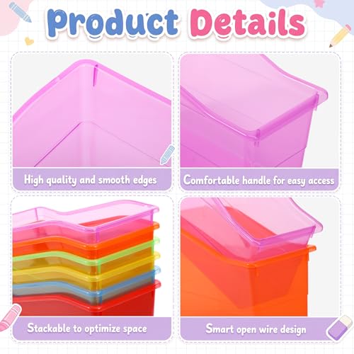 Blosssound Book Bins for Classroom Library, 6 Set, Translucent Colorful - color: Translucent Colorful