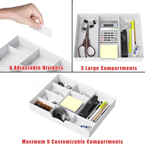 Simple Houseware Drawer Organizer Tray, 9 Adjustable Compartments, White - color: White, size: 1 Pack