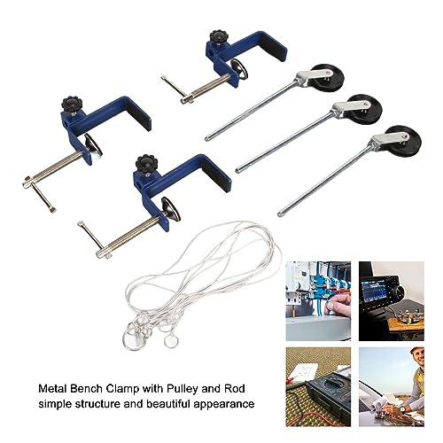 Universal C Clamp Desk Clamp Table Mounting Clamp, 3 Pcs Heavy Duty C Clamp Pole Holder Mount Clamp for Physics Teaching Laboratory, Reinforced Metal Rod and Pulley Kit