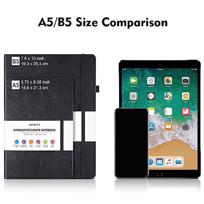 Graph Paper Notebook, 312 Numbered Pages, Squared Grid Leather Journal, B5 - color: Black, size: B5