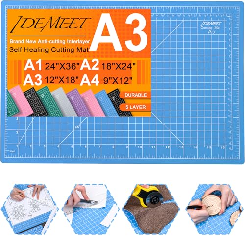 Density-upgraded 18"x12" Self Healing Cutting Mat, Idemeet Rotary Sewing Mat for Crafts, 5-Ply Blade Table Protector Cut Board for Fabric Leather Cutting Quilting Modeling Hobby Project, A3, Blue - color: Blue, size: 17.8"L x 11.9"W