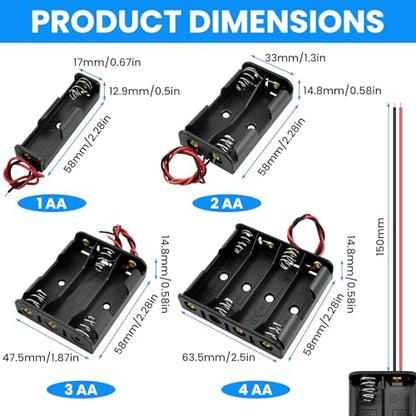 SDTC Tech 4-Pack 1/2/3/4 x AA Battery Holder with Wire Leads - color: 1/2/3/4 Slot Kit