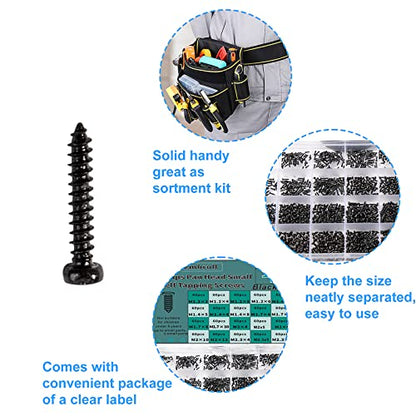 1440 Pcs Black Mini Phillip Pan Head Micro Electronic Screws - M1.2, M1.4, M1.7, M2, M2.3 - 24 Size Assortment Screw Kit