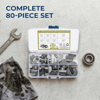80PCS Car Woodruff Key Assortment Kit, 8 Sizes Half Moon Keyway Shaft Crank Key for Fastener Flywheel Pulley, Woodruff Semicircle Key-Crankshaft Kit, Universal for Vehicles - size: 80PCS/Half Moon