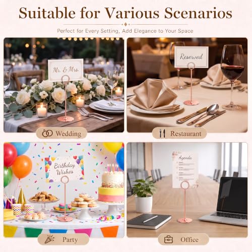 Urban Deco 16 Pieces Table Card Holder 8 inches Table Number Holders Place Steel Card Holders for Photos, Food Signs, Memo Notes, Weddings, Restaurants, Birthdays (Rosegold) - color: Rosegold