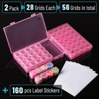 Mr. Pen- Bead Storage Containers, 28 Grids, 2 Pack, Transparent Pink - color: Transparent Pink, size: 2 Pack-56 Pcs(6.8"x4.4"x1")