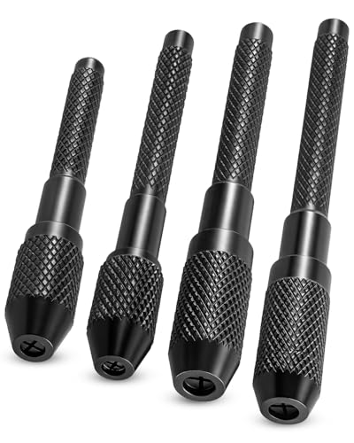 Pin Vise Set with Knurled Handles for Maximum Clamping Surface 0.010-0.200" Range, Smaller Body Diameter with Special Tapered Chucks 4-pack, Black Aluminum Alloy