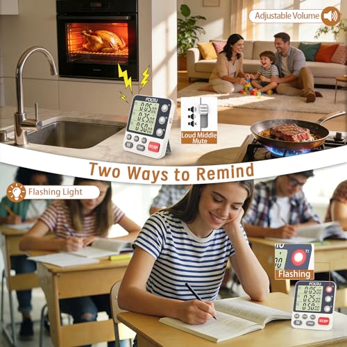 Digital Dual Kitchen Timer, 3-Channel Magnetic Countdown Timer for Cooking - size: Triple Timer