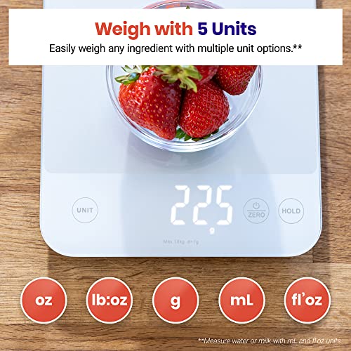 Etekcity 22lb Food Kitchen Scale, USB Rechargeable, IPX6 Waterproof - color: Achromatic White