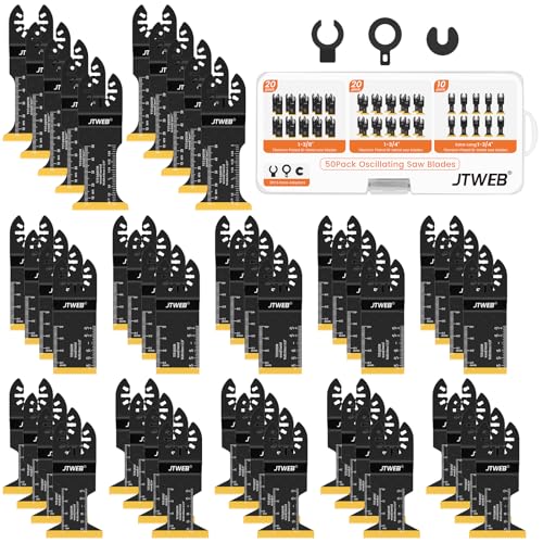 JTWEB 50PCS Titanium Oscillating Multitool Blades, Oscillating Tool Blades for Metal Nails Oscillating Saw Blades Metal Cutting, Multi Tool Blades Kits Wood Plastic for Milwaukee Rockwell Ryobi - color: 50PCS