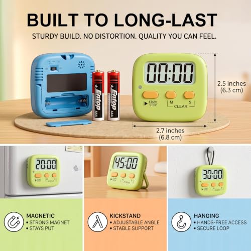Antonki 2 Pack Digital Timer for Kids Classroom Kitchen Timers for Cooking - color: Green+ Sky Blue