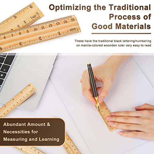 Zonon 100 Pcs Wooden Ruler Bulk Wood Measuring Ruler Office 2 Scale for School Education Families Kids Students (6 Inch) - size: 6 Inch