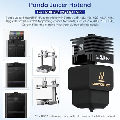 2 Pack BIQU Panda Juicer HF Hotend Print Head Kit for Bambu-Lab H2D/H2S/H2C/A1/A1 Mini 3D Printers Upgrade High Flow High Temperature Hot End 0.4mm Hardened Steel Nozzle with 5PCS Silicone Sock - size: Panda Juicer HFC(For H2D/H2S/H2C/A1/A1 Mini)