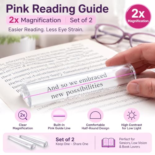 Reading Magnifier for Books, 2 Pack 2X Optical Acrylic Magnifier Bar - color: Soft Pink