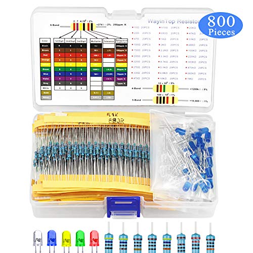 5mm LEDs & Resistor Assortment Kit for Arduino Projects, 600pcs Resistors from 10 Ohm to 1 MOhm with 30 Values + 200pcs 5mm LED Light Emitting Diode 5 Colors