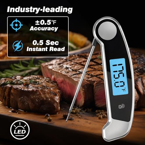 Digital Meat Thermometer Instant Read Grey Foldable IP56 Grill Oven BBQ - color: Digital Meat - Grey