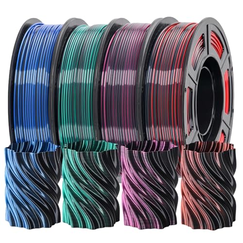 Silk PLA 3D Printer Filament Bundle, 1.75mm Dual Color Filament - color: Silk Black Red+black Rose+black Blue+black Green
