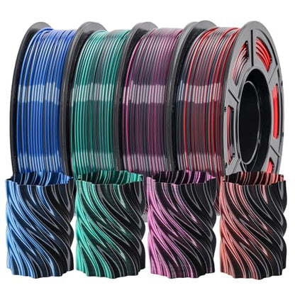 Silk PLA 3D Printer Filament Bundle, 1.75mm Dual Color Filament - color: Silk Black Red+black Rose+black Blue+black Green
