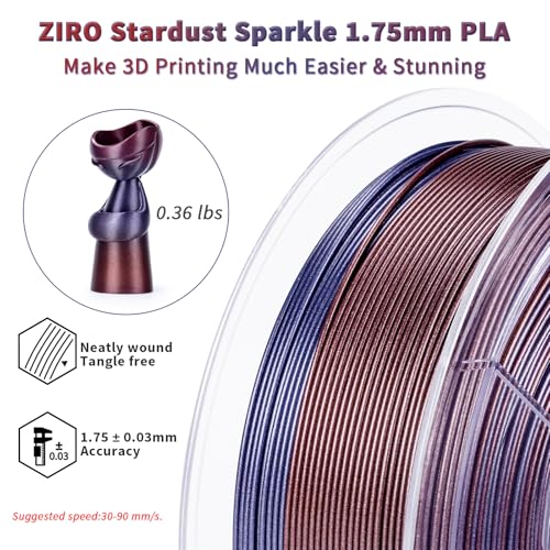 ZIRO Slow Color Gradient 1.75mm PLA, Fit Most 3D Printer, Stardust Sparkle - color: Stardust Sparkle