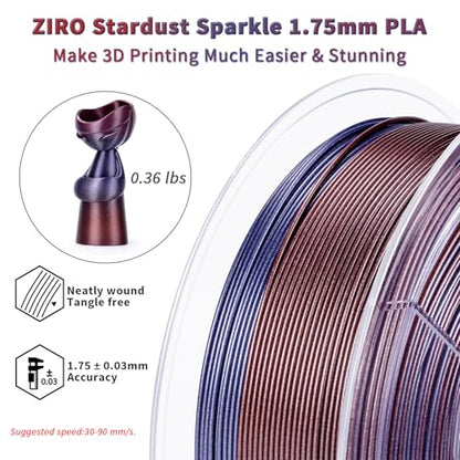 ZIRO Slow Color Gradient 1.75mm PLA, Fit Most 3D Printer, Stardust Sparkle - color: Stardust Sparkle