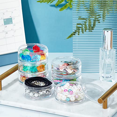 PH PandaHall 2 Sets 5 Layer Cylinder Stackable Bead Containers 15ml Plastic Round Clear Storage Organizer Box with Screw Lid for Make Up, Eye Shadow, Nails, Gems, Beads, Jewelry, Small Items